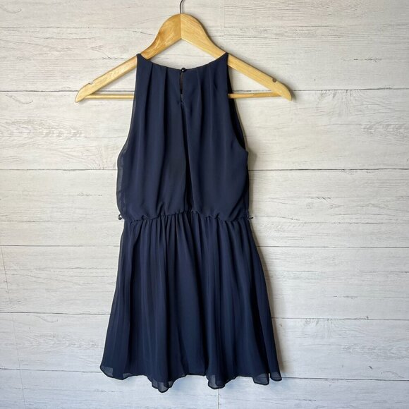 Dress Womens Size XS Navy Chiffon Sleeveless Pleated Lined Cocktail Date Night - Picture 8 of 16